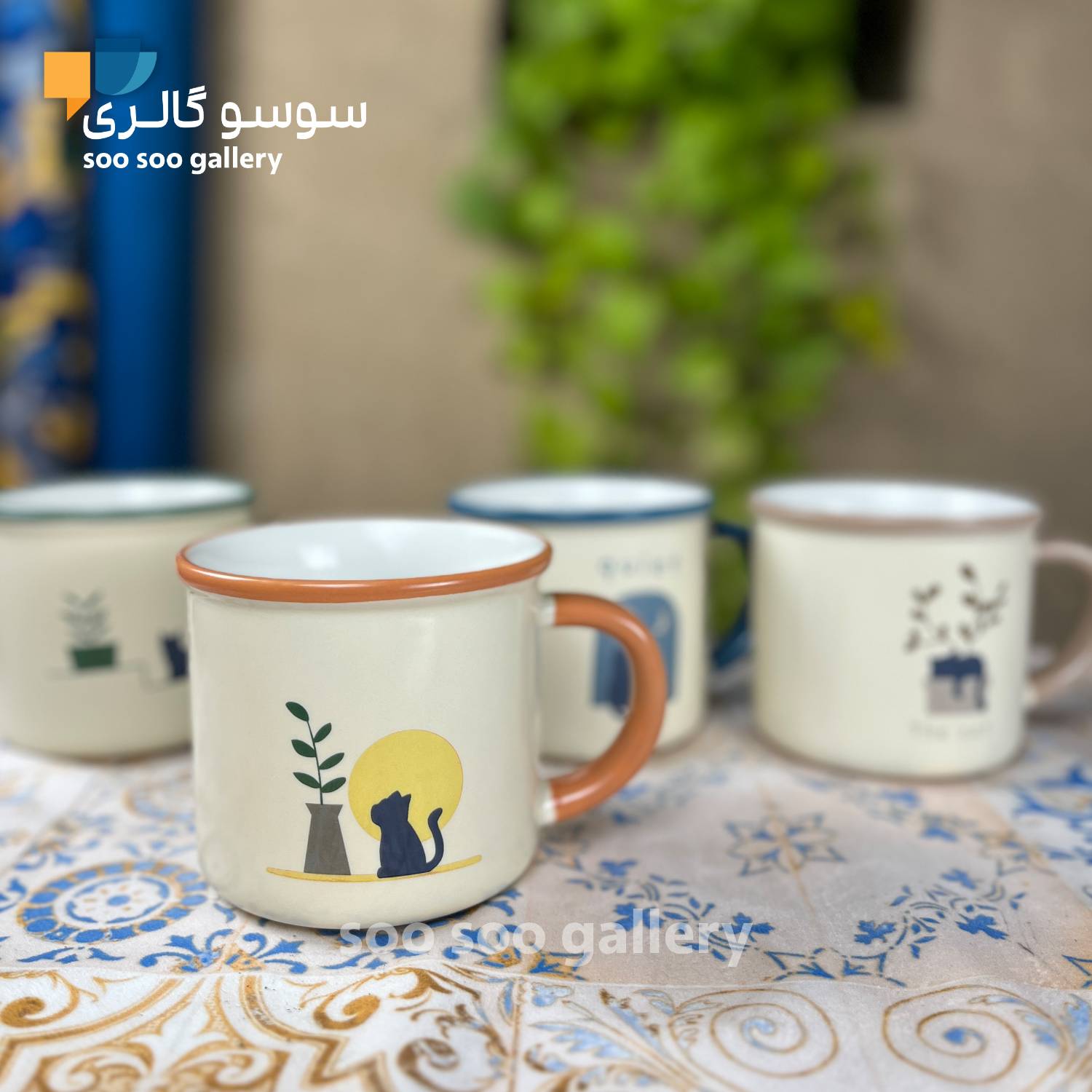 ماگ سرامیکی گربه و گلدان | سوسو گالری | ماگ، تراول ماگ، قمقمه، فلاسک و ...