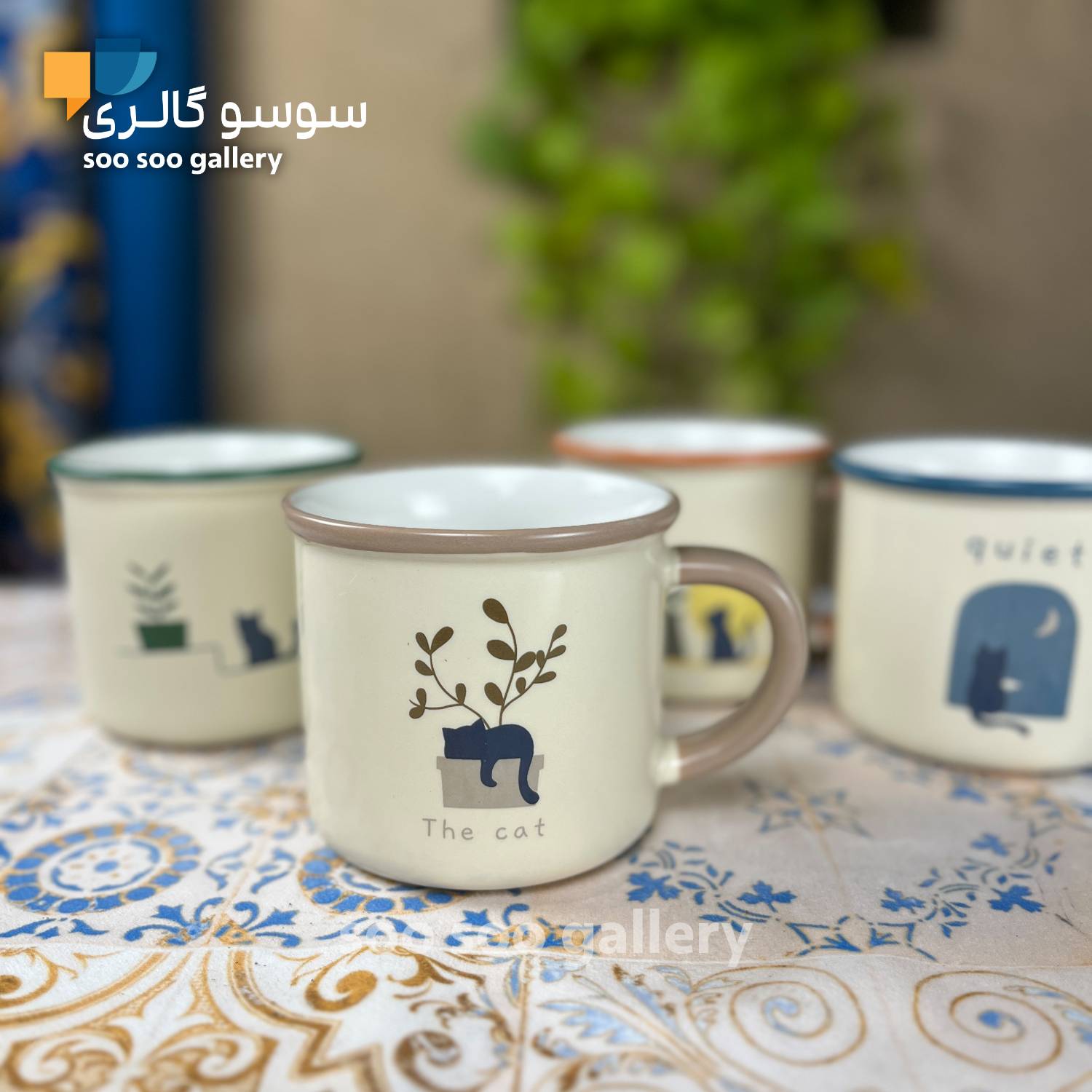 ماگ سرامیکی گربه و گلدان | سوسو گالری | ماگ، تراول ماگ، قمقمه، فلاسک و ...